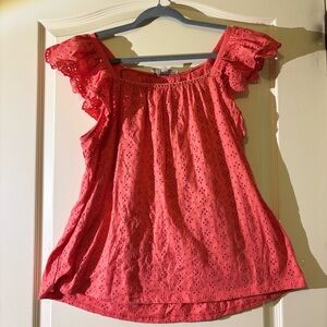 LOFT Pink Flutter Sleeve Ruffled Blouse